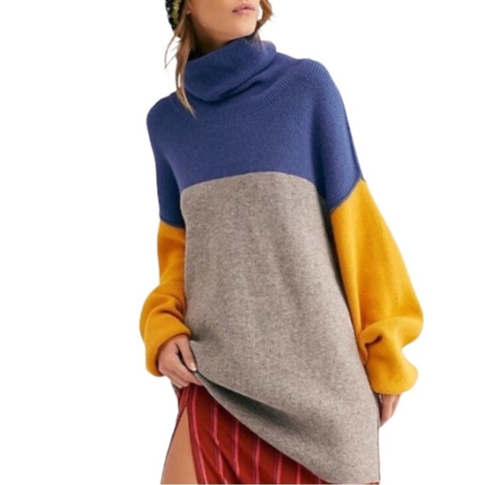 Free People Softly Structured Color Block Sweater Large - Picture 1 of 8